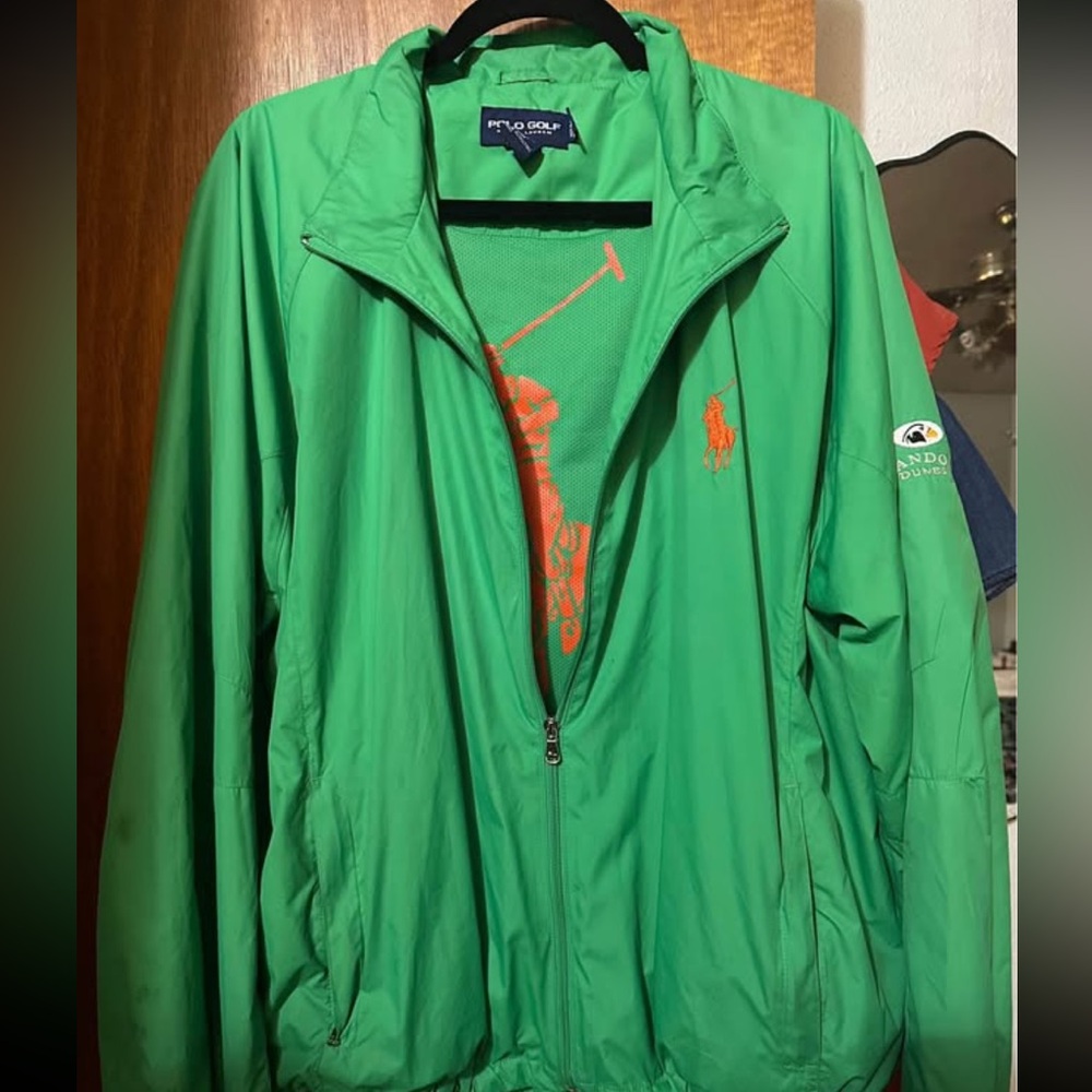 Polo by Ralph Lauren Green Jacket. Large Orange Polo. On chest and inside.